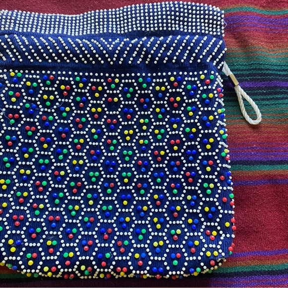 VTG 60’s Reversible handmade Candy dot Beaded handbag. Wristlet Sack Bag. USA - Picture 8 of 14